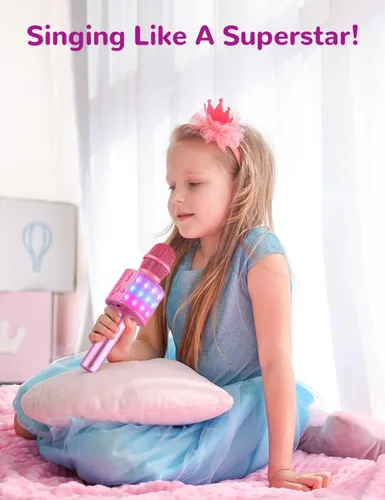 Vista 8 de Amazmic Juguetes para niñas, micrófono de karaoke para niños, micrófono para niños pequeños con luces, regalo de cumpleaños para niñas, juguete