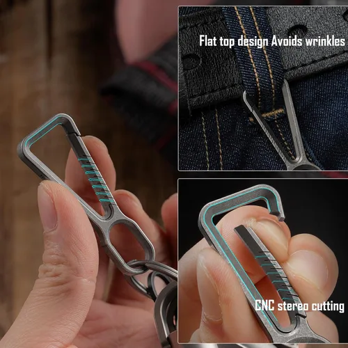 Vista 3 de KeyUnity KD01 Titanio Mosquetón Llavero Clip & KA09 Titanio Planos Llaveros Paquete