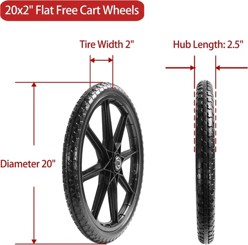 Vista 2 de (PAQUETE DE 2) Ruedas de Carrito de 20" Sin Aire Compatibles con Ruedas de Carretilla Rubbermaid, Neumáticos Sin Aire de 20x2" para Cortacésped