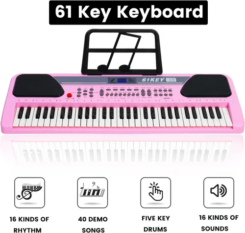 Vista 2 de iMeshbean Teclado de Piano de 61 Teclas, Teclado de Piano Eléctrico con Soporte para Principiantes, Teclado de Música Digital con Micrófono, Soporte