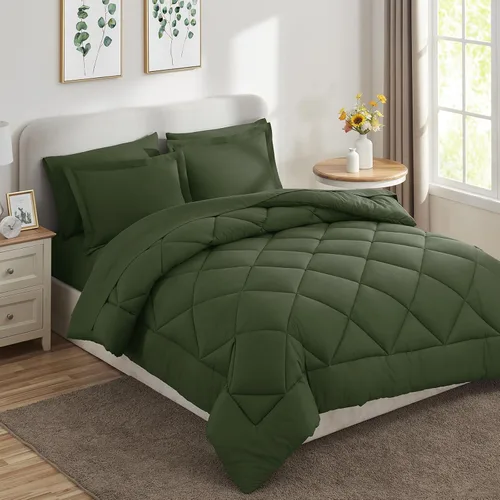 Vista 113 de CozyLux Juego de edredón de tamaño Queen, rojo burdeos, toda la ropa de cama en una sola bolsa, 7 piezas: edredón, fundas de almohada y de almohada