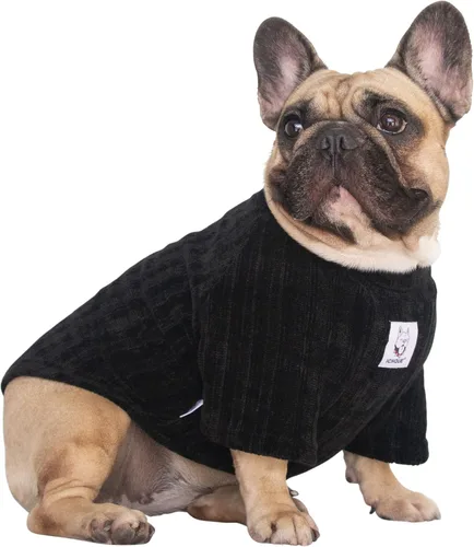 Vista 2 de iChoue - Ropa para mascotas, suéter cálido de invierno con cuello redondo para Bulldog inglés, Boston Terrier, abrigo de corduroy para clima frío