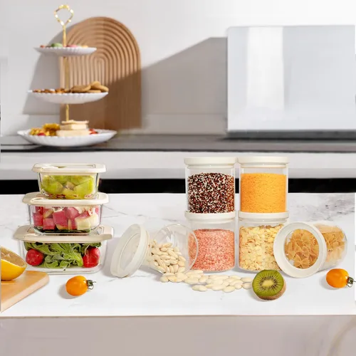 Vista 4 de Urban Green Tarro de almacenamiento de alimentos de vidrio con tapa de vidrio, juego de recipientes de alimentos con tapas herméticas, tarro