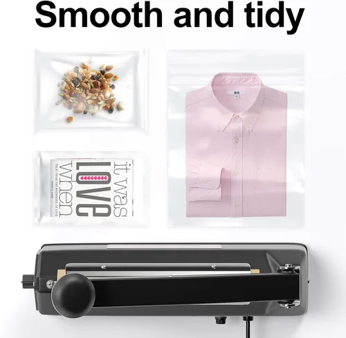 Vista 6 de Sellador de bolsas de impulso de 8 pulgadas, máquina selladora térmica manual para bolsas de plástico, 2 kits de repuesto incluidos, negro..
