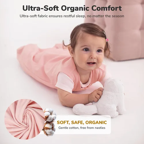 Vista 40 de Mama Cheetah Saco de dormir para bebé de 0.5 TOG, Manta portátil de algodón orgánico para bebé con cremallera bidireccional, Saco de dormir