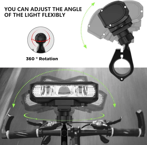 Vista 6 de Luces de bicicleta superbrillantes para conducción nocturna, luz frontal recargable por USB, 4 modos de luz de bicicleta de montaña con función