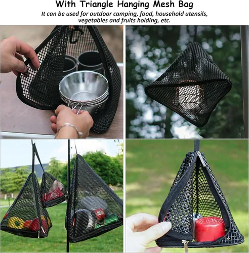 Vista 8 de VECELO Mesa de picnic plegable de 3 piezas con 2 bancos, juego de patio de ratán sintético de 47.2 pulgadas con bolsa de malla, resistente al calor