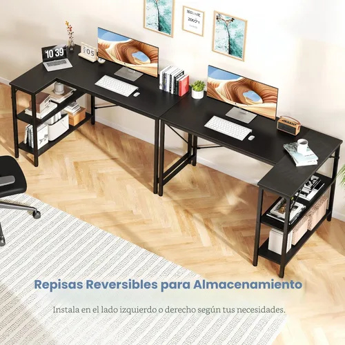 Vista 7 de DUMOS Escritorio en forma de L de 47 pulgadas, escritorio para computadora, muebles de juegos, escritorios de esquina, mesa de PC en casa, oficina