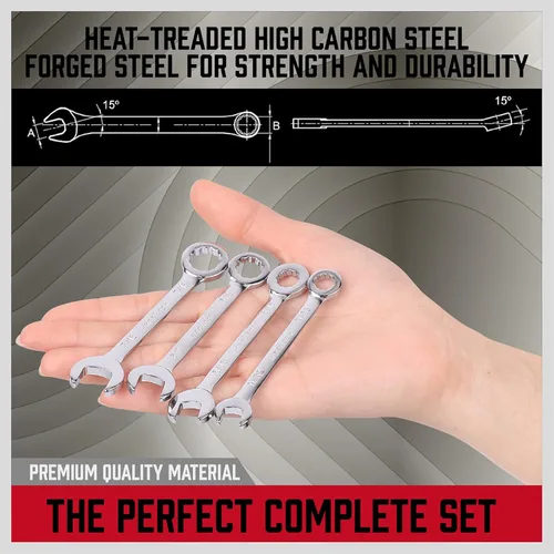 Vista 6 de Premium Midget Wrench Set - 22-Piece Mini Combination Wrench Set Metric & SAE Ignition Wrench Sets 4-10mm & 5/32'' to 7/16'' Lightweight Small Carry