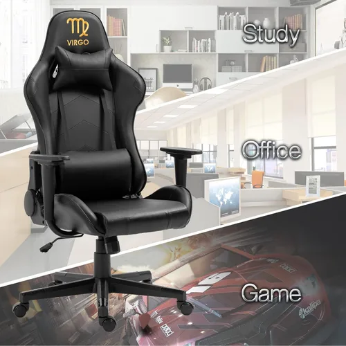 Vista 6 de Modern-Depo Black Virgo Zodiac - Silla de juegos con diseño ergonómico, giratorio y reclinable ajustable, capacidad de carga de 330 libras