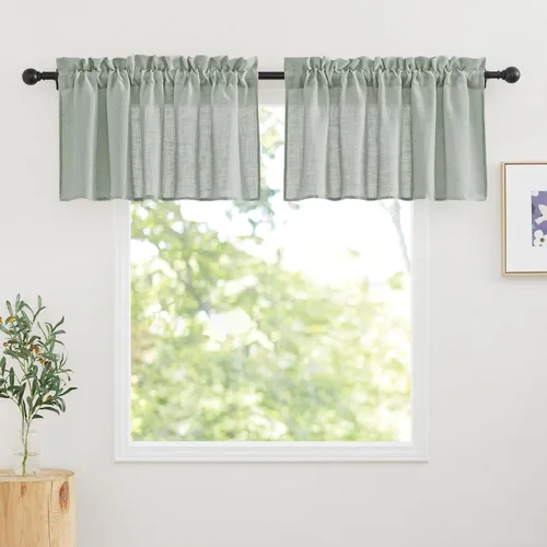 Vista 134 de RYB HOME Cortinas Cortas de Lino con Cenefas Swag - Niveles Semitransparentes para la Parte Superior de Ventanas, Decoración del Hogar con Filtrado