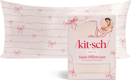 Vista 30 de Kitsch - Funda de almohada de satén con cremallera de tamaño queen/estándar, para el cabello y la piel, funda refrescante más suave que la seda