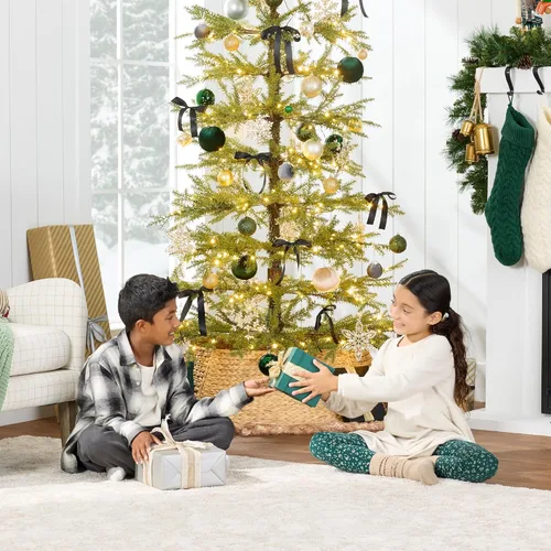 Vista 6 de Best Choice Products - Árbol de Navidad con pocas ramas iluminado 4.5 pies, pino artificial, decoración navideña de abeto noble con luces LED