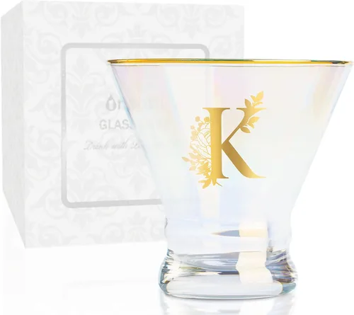Vista 17 de Onebttl Vasos de Martini iridiscentes sin tallo con inicial M, regalos personalizados para mujeres, 8 onzas, regalos de cóctel, vasos de alcohol