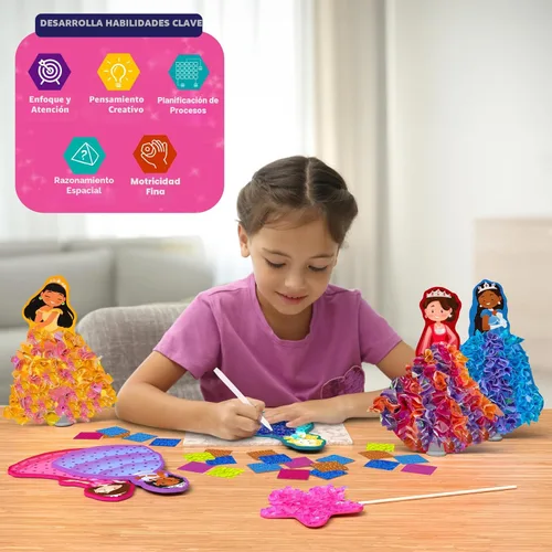Vista 7 de Skillmatics Poke-in Art - Princesas mágicas, diversión sin desorden para niños, kits de manualidades de madera de bricolaje, actividad creativa