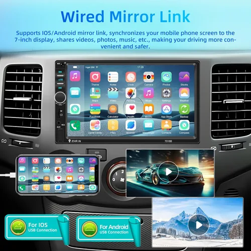 Vista 3 de NHOPEEW Estéreo Bluetooth de doble DIN para automóvil, radio de coche con pantalla táctil HD de 7 pulgadas, enlace de espejo, música Bluetooth
