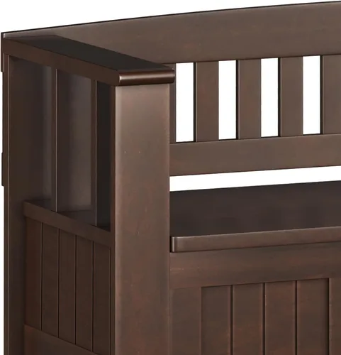 Vista 8 de SIMPLIHOME Acadian Banco de almacenamiento para entrada, asiento de pasillo de madera maciza de 48 pulgadas de ancho con estante en marrón moreno
