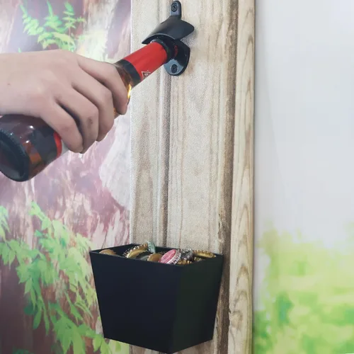 Vista 3 de Abridor de tapas de botella negro montado en la pared abrebotellas de cerveza con tapa colector acero inoxidable