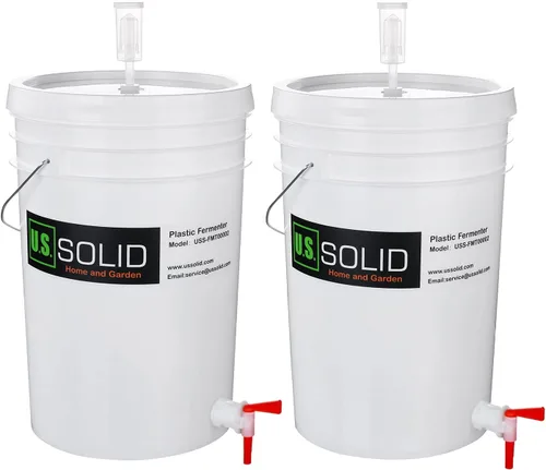 Vista 8 de U.S. Solid Fermentador de plástico – Cubo de fermentación de grado alimenticio de 5 galones fermentador de elaboración casera con espita y esclusa