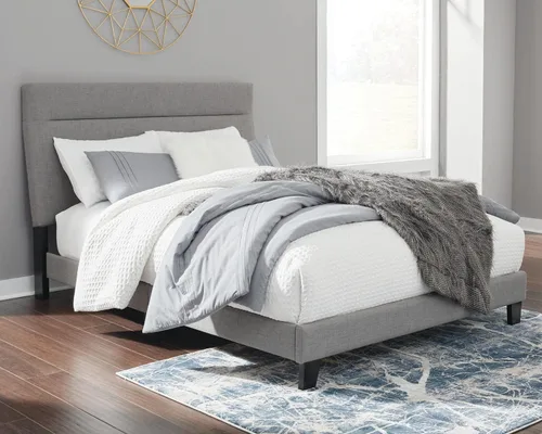 Vista 2 de Signature Design by Ashley Adelloni - Cama de plataforma tapizada moderna con cabecera de altura ajustable, tamaño Queen, color gris