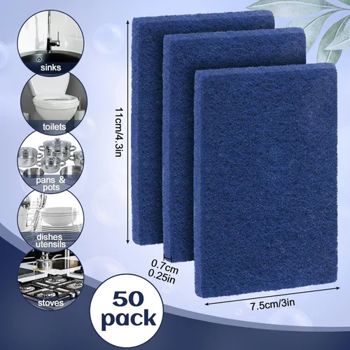 Vista 2 de Hoolerry 100 piezas de almohadillas resistentes para fregar que no rayan, almohadillas de limpieza domésticas para limpiar, estropajo reutilizable