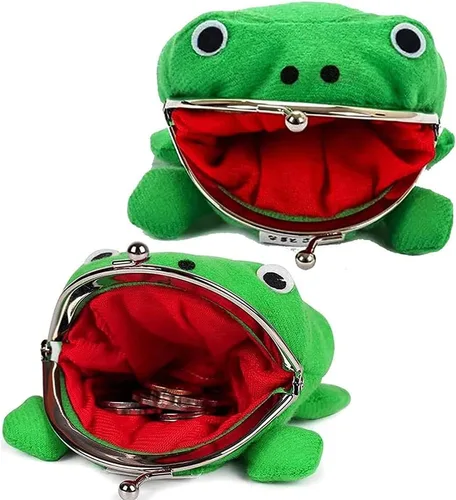 Bestmaple Cartera de rana de anime, monedero de dibujos animados, monedero de franela, lindo juguete divertido de peluche, Paquete de 2 ranas de