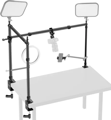 Vista 11 de NEEWER Soporte de cámara sobre mesa para tomas desde arriba, soporte de mesa resistente de acero para montaje de cámara, plataforma multidispositivo