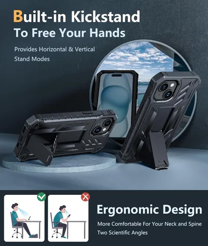 Vista 5 de FNTCASE Funda para iPhone 15: funda para iPhone 13, 14 y 16e, de grado militar, protección rígida a prueba de golpes, funda protectora rígida