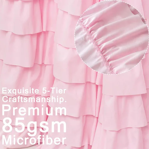 Vista 3 de Pink Ruffle Cafe Curtains 24 Inch Length Water Repellent Double Layer Kitchen Window Tiered Treatments 2 Panels for Bathroom Laundry RV Farmhouse