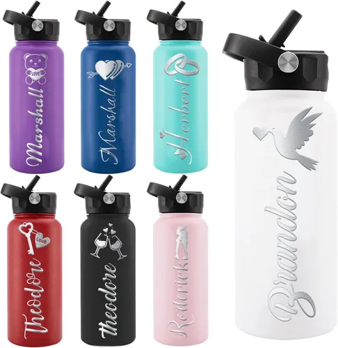 Vista 26 de Personalized Water Bottles, Custom Water Bottle with Birth Month Flower Personalized Text Names, Gifts for Women, Customized Engraved Stainless