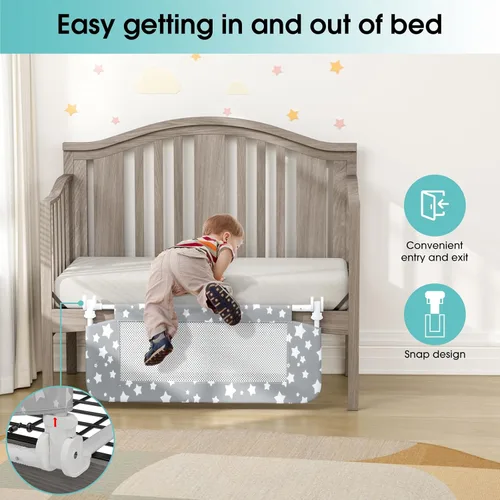 Vista 2 de NUTIKAS Protector de barandilla de cuna para niños pequeños - 35.4" Barandillas de cama para niños pequeños convertibles con protector lateral