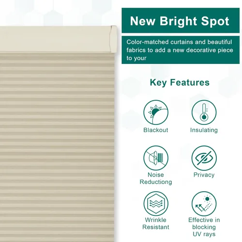 Vista 4 de BERISSA Persianas celulares opacas, sin cordones, persianas de panal para ventanas, oscurecimiento de la habitación y persianas con aislamiento