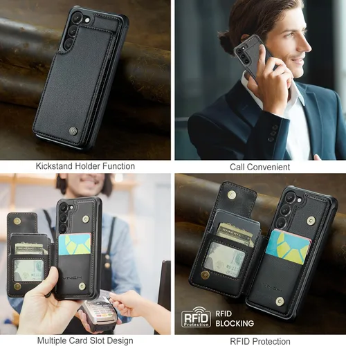Vista 3 de Vinich Funda tipo cartera para Samsung Galaxy S23 con tarjetero, bloqueo RFID, ranuras de crédito, función atril, a prueba de golpes, para Galaxy