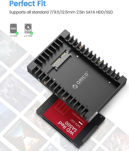 Vista 3 de ORICO 2.5 SSD SATA a 3.5 Adaptador de disco duro para bahía interna convertidora de montaje de soporte para bandeja de 7 / 9.5 / 12.5mm 2.5 pulgadas