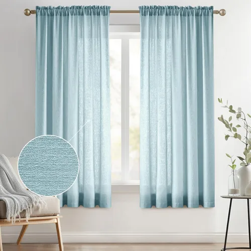 Vista 51 de Melodieux Cortinas semitraslúcidas blancas de 24 pulgadas de largo para cocina, cafetería, dormitorio, ventanas pequeñas, con bolsillo para barra