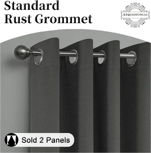 Vista 5 de Cortinas opacas con textura de lino 100 % para habitación de niños, 2 cortinas decorativas con aislamiento térmico para entrada, cabaña, cortinas