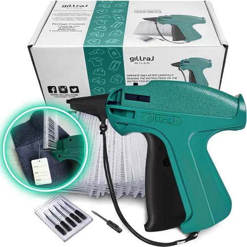 GILLRAJ® Pistola de Etiquetado de Precios【No es una Pistola de Coser】Sujetador de Etiquetas Colgantes con 5000 piezas de Sujetadores de Púas Largas