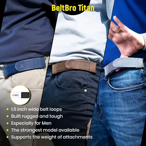 Vista 5 de BeltBro Titan - Cinturón elástico sin hebilla para hombre, se adapta a trabillas de cinturón de 1.5 pulgadas, cómodo y fácil de usar