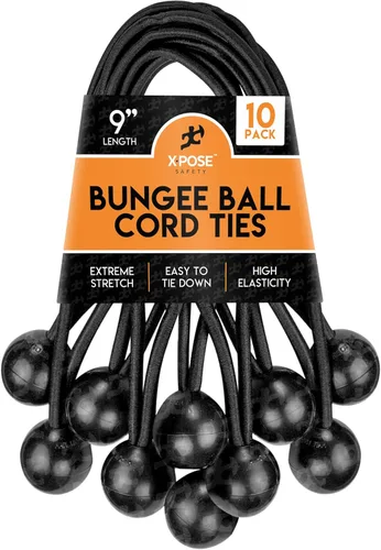 Vista 16 de Xpose Safety Cuerdas elásticas de bolas de 6 pulgadas, paquete de 10 cuerdas elásticas resistentes de colores surtidos en blanco y negro con lazos