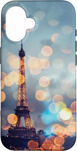 Vista 28 de iPhone 15 Torre Eiffel escénica París Francia por la noche Bokeh Majestic Case