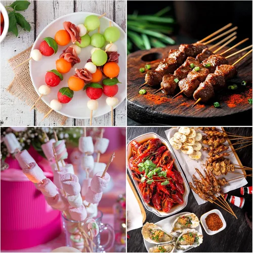 Vista 4 de 200 pinchos de bambú natural de 6/8/10/12/14/16 pulgadas, brochetas de madera para barbacoa de madera, brochetas de barbacoa para barbacoa aperitivo