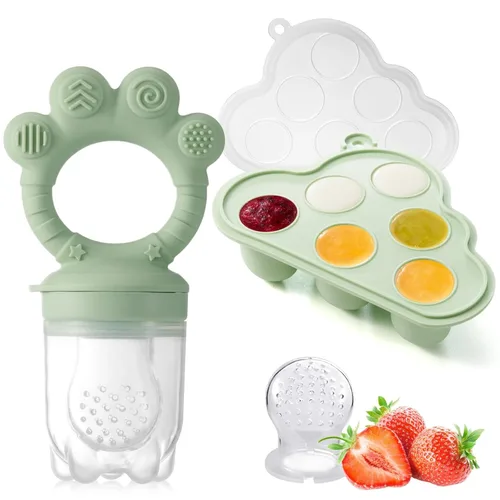 KEERT - Comedero de frutas para bebés con molde de paleta, mordedores de dentición para bebés de 3 a 12 meses, juguetes de dentición para bebés,