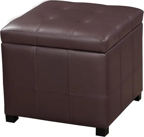 Vista 15 de Homebeez Taburete otomano de almacenamiento de piel sintética copetudo, cuadrado con tapa abatible (marrón)