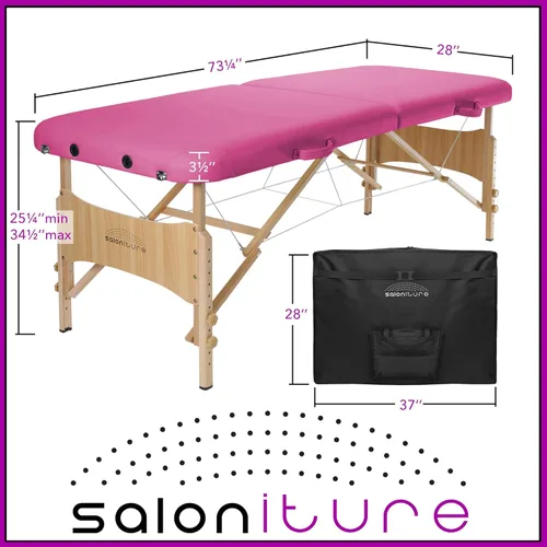 Vista 7 de Saloniture Mesa de masaje plegable portátil básica, color rosa intenso