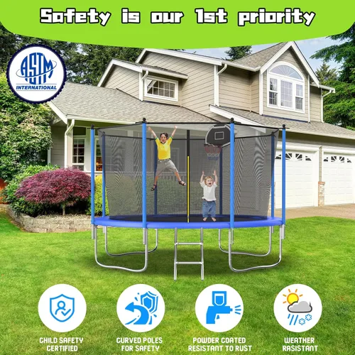Vista 4 de Tranpoline 10FT 12FT 14FT 16FT Tranpoline for Kids with Safety Enclosure Net Recreational Tranpoline for Adults ASTM Approval Backyard Outdoor