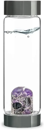 Vista 10 de VitaJuwel ViA ADORE - Botella de agua de cristal con piedra lunar, cuarzo rosa y cuarzo transparente para amor propio, compasión y crecimiento