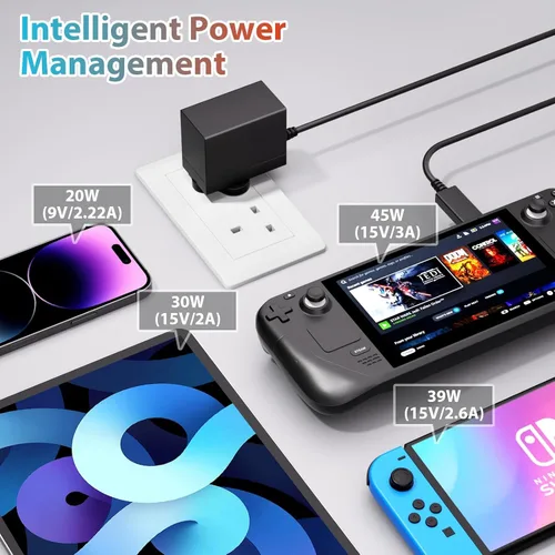 Vista 6 de Charger for Nintendo Switch, 45W AC Adapter, 20V2.25A Fast Charging with 5FT USB-C Cable Compatible with LiteOLEDSteam DeckPlayStation Portal