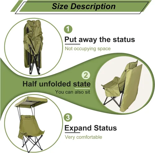 Vista 2 de Portable Camping Chair Beach with Shade Canopy, Fold Lightweight Oversized for All, Easy to Open and Close(Green 1P)