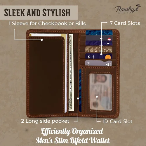 Vista 2 de RAW HYD - Cartera larga de cuero para hombres Funda de chequera doble un gran regalo para hombres