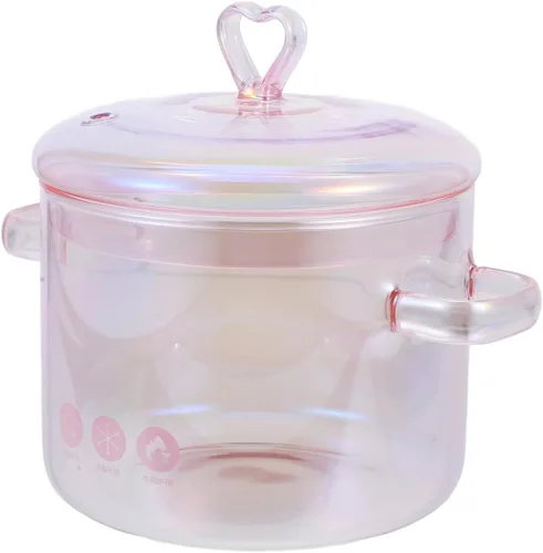 ERINGOGO Olla de cocina de vidrio con tapa y asa - Olla de cocina de 1.5L/50 oz con tapa, cacerola de vidrio resistente al calor, utensilios de